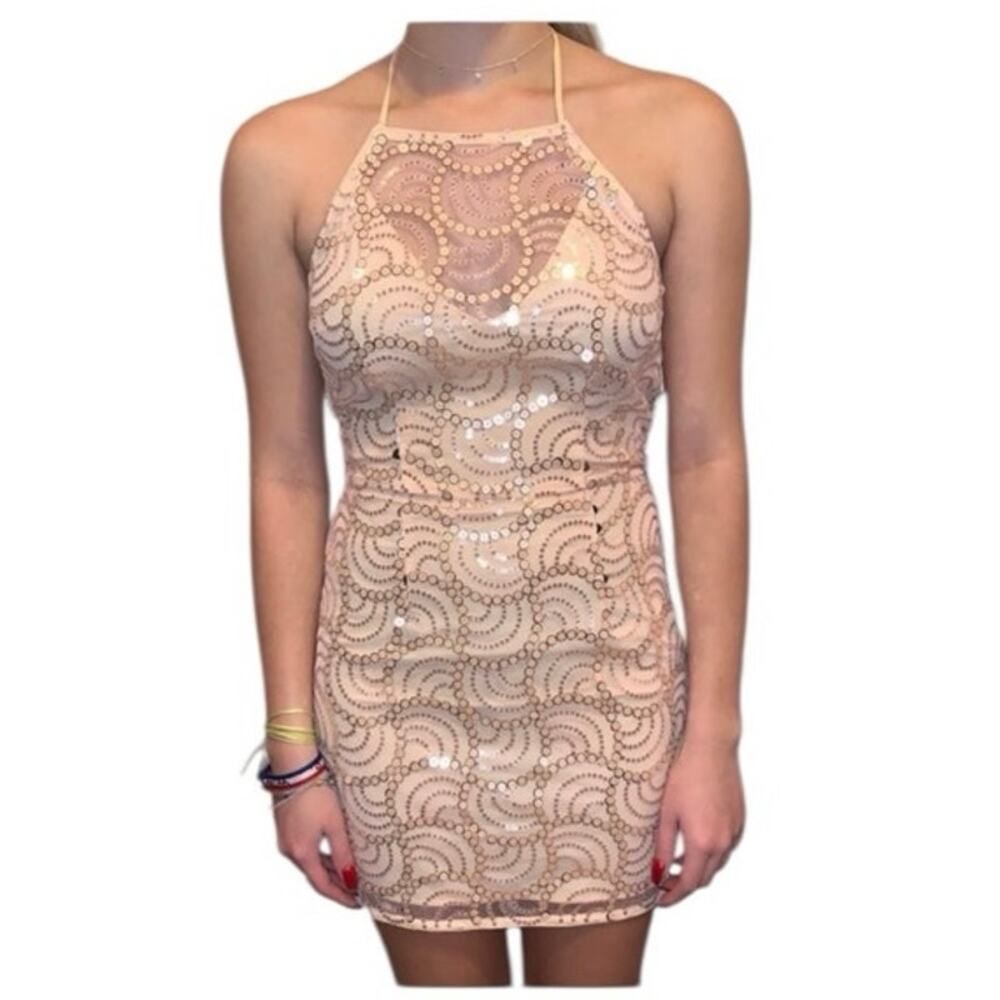 NWT About Us Peach Sequin Lined‎ Mini Dress